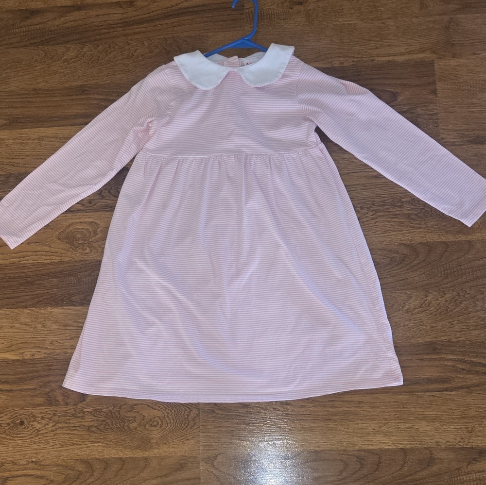 Jellybean By Smocked Candy Pink Striped Long Sleeve Knit Dress with White Collar